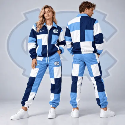 North Carolina Tar Heels | Premium NCAA Retro Varsity Colorblock Full Zip Tracksuit Jacket And Jogger Pants Set NDN
