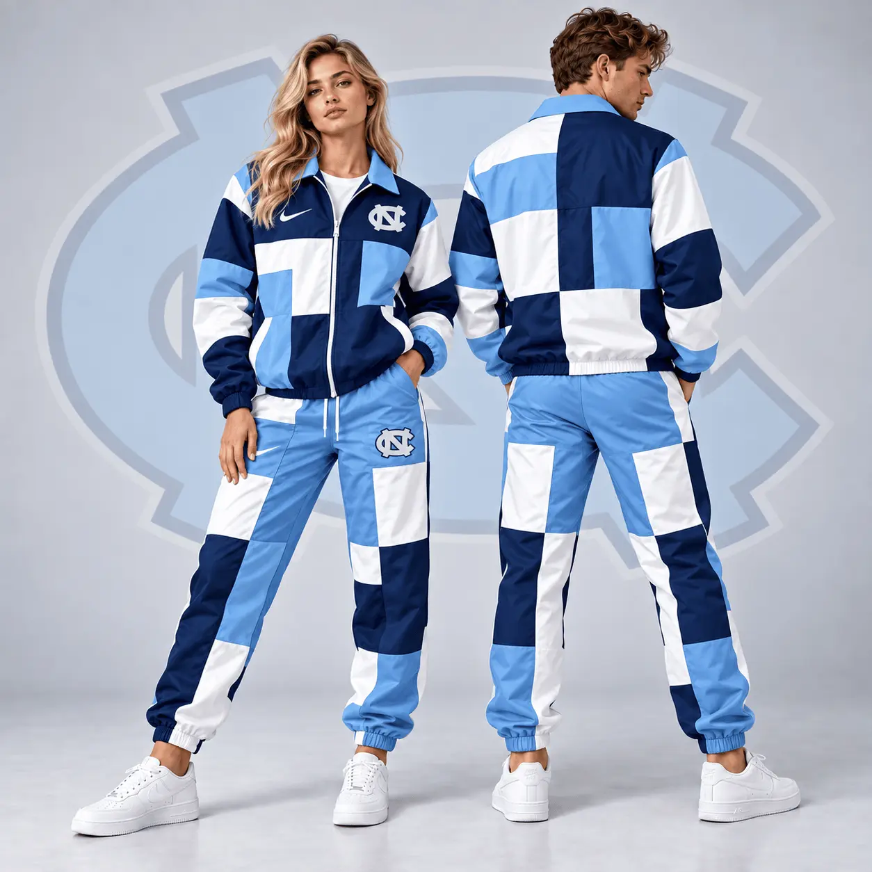 North Carolina Tar Heels | Premium NCAA Retro Varsity Colorblock Full Zip Tracksuit Jacket And Jogger Pants Set NDN