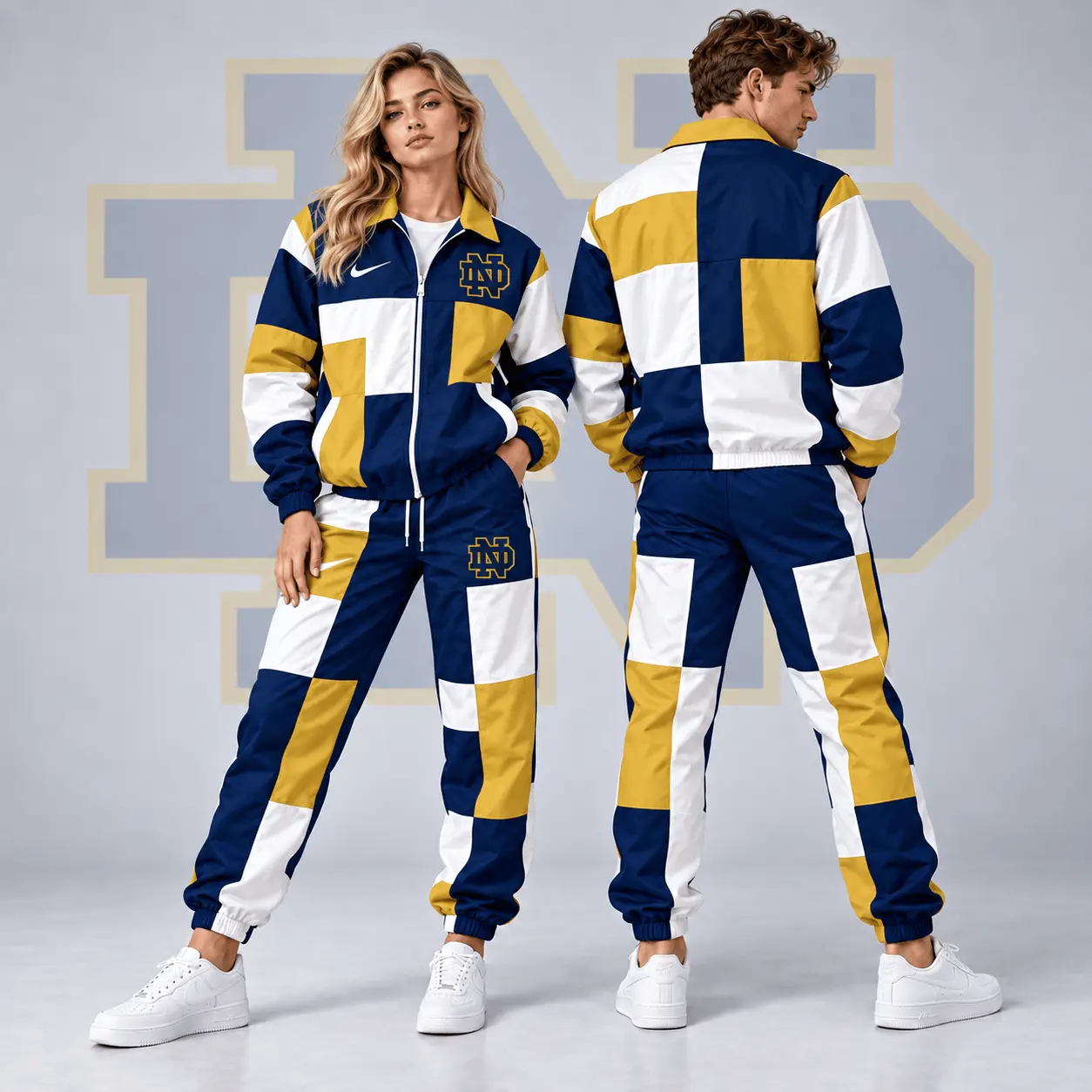 Notre Dame Fighting Irish | Premium NCAA Retro Varsity Colorblock Full Zip Tracksuit Jacket And Jogger Pants Set NDN