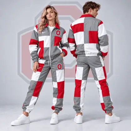 Ohio State Buckeyes | Premium NCAA Retro Varsity Colorblock Full Zip Tracksuit Jacket And Jogger Pants Set NDN