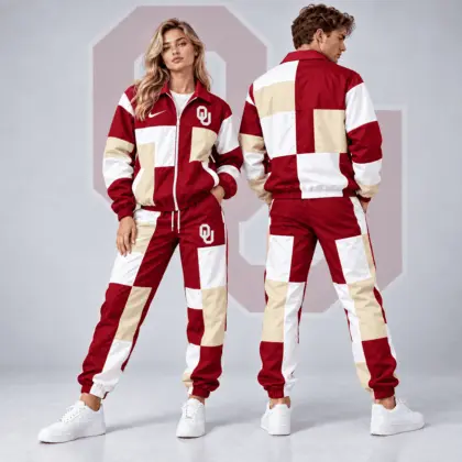 Oklahoma Sooners | Premium NCAA Retro Varsity Colorblock Full Zip Tracksuit Jacket And Jogger Pants Set NDN