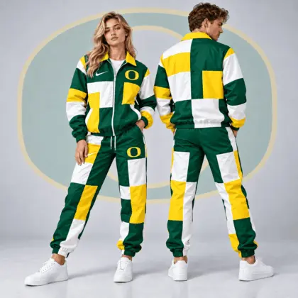 Oregon Ducks | Premium NCAA Retro Varsity Colorblock Full Zip Tracksuit Jacket And Jogger Pants Set NDN