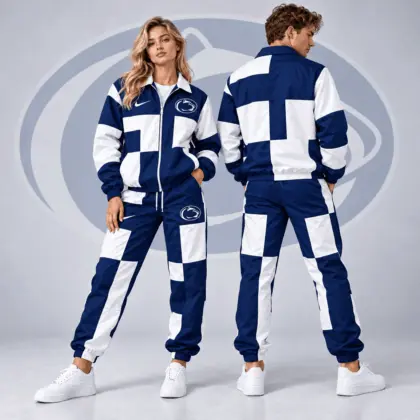 Penn State Nittany Lions | Premium NCAA Retro Varsity Colorblock Full Zip Tracksuit Jacket And Jogger Pants Set NDN