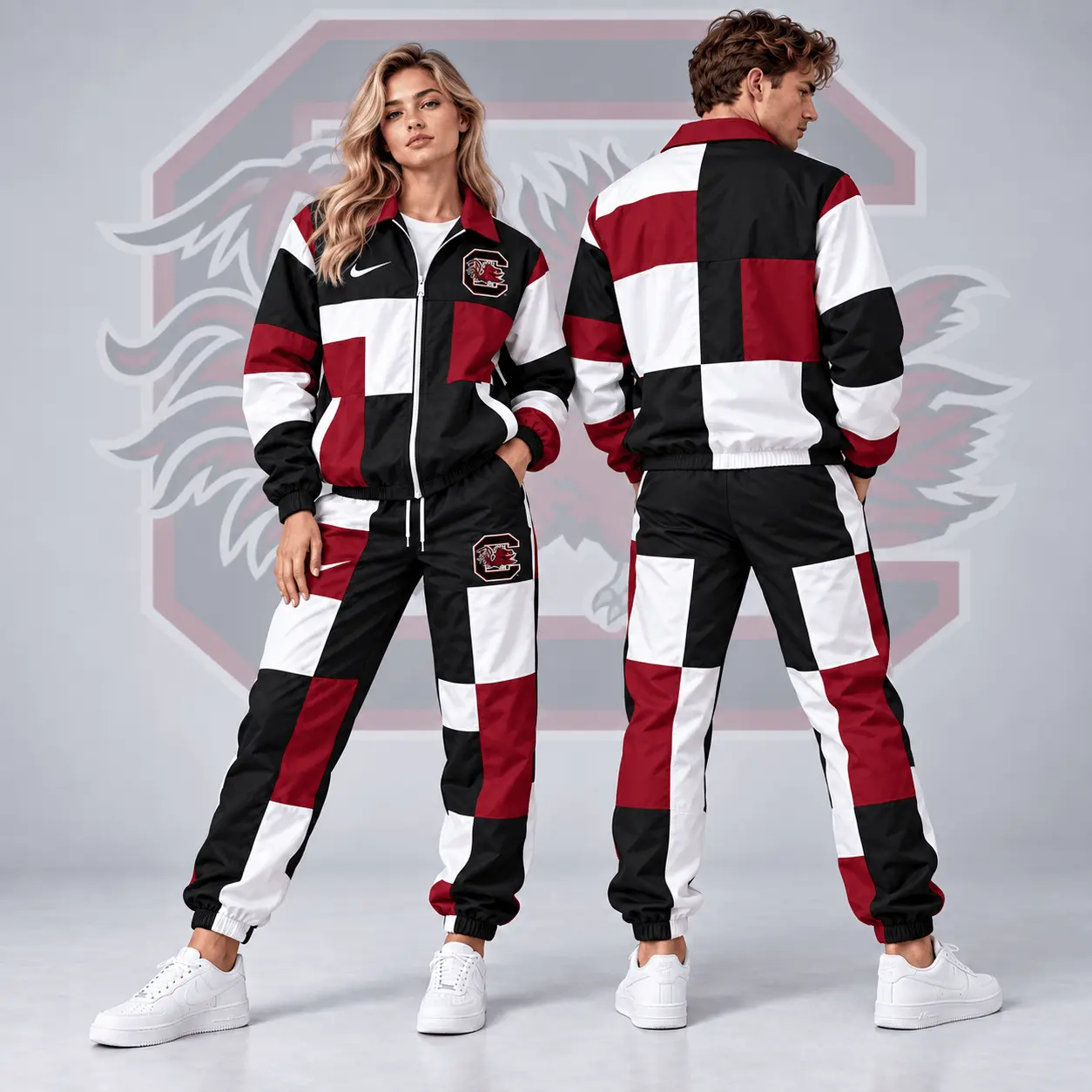 South Carolina Gamecocks | Premium NCAA Retro Varsity Colorblock Full Zip Tracksuit Jacket And Jogger Pants Set NDN