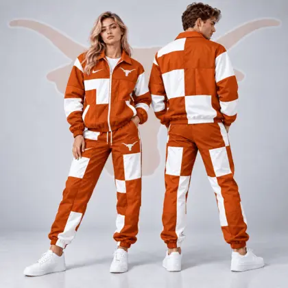 Texas Longhorns | Premium NCAA Retro Varsity Colorblock Full Zip Tracksuit Jacket And Jogger Pants Set NDN