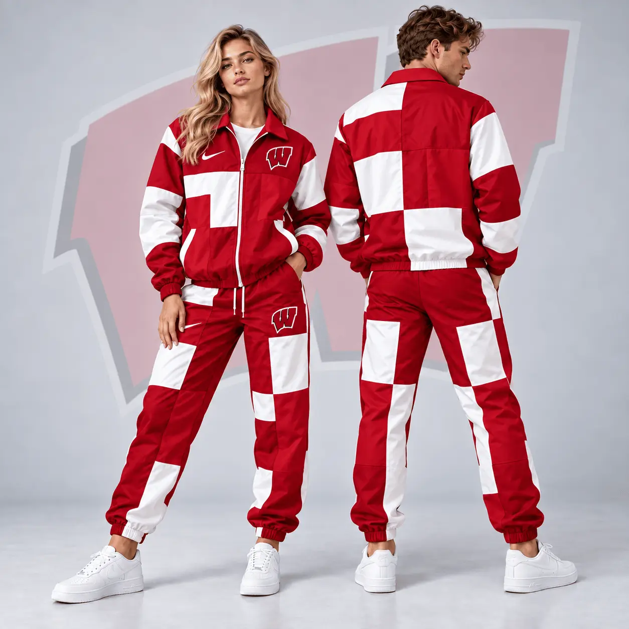 Wisconsin Badgers | Premium NCAA Retro Varsity Colorblock Full Zip Tracksuit Jacket And Jogger Pants Set NDN