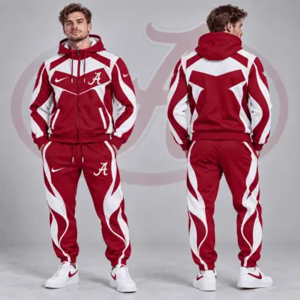 Alabama Crimson Tide | Premium NCAA Dynamic Velocity Colorblock Full Zip Hoodie And Jogger Pants Set NDN