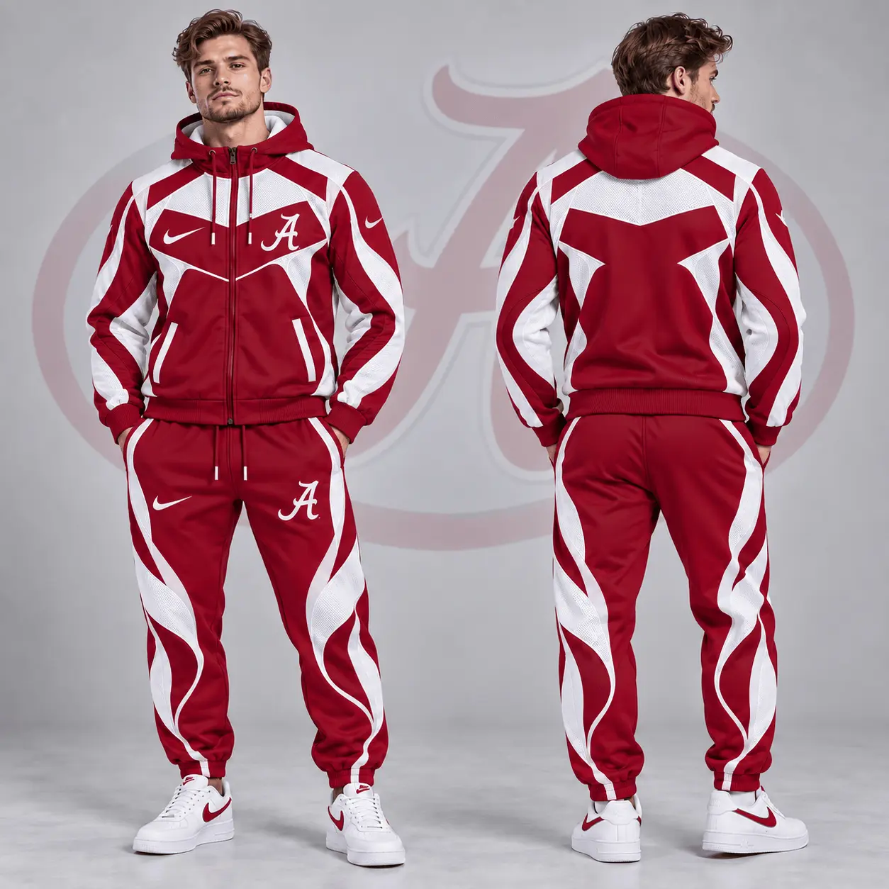 Alabama Crimson Tide | Premium NCAA Dynamic Velocity Colorblock Full Zip Hoodie And Jogger Pants Set NDN