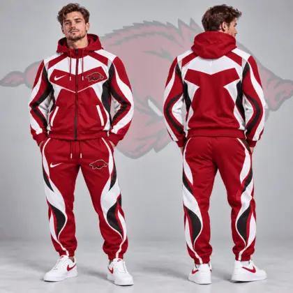 Arkansas Razorbacks | Premium NCAA Dynamic Velocity Colorblock Full Zip Hoodie And Jogger Pants Set NDN