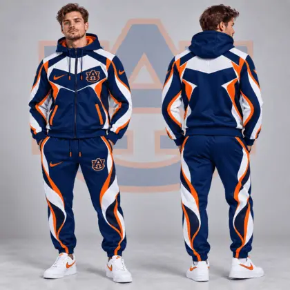 Auburn Tigers | Premium NCAA Dynamic Velocity Colorblock Full Zip Hoodie And Jogger Pants Set NDN