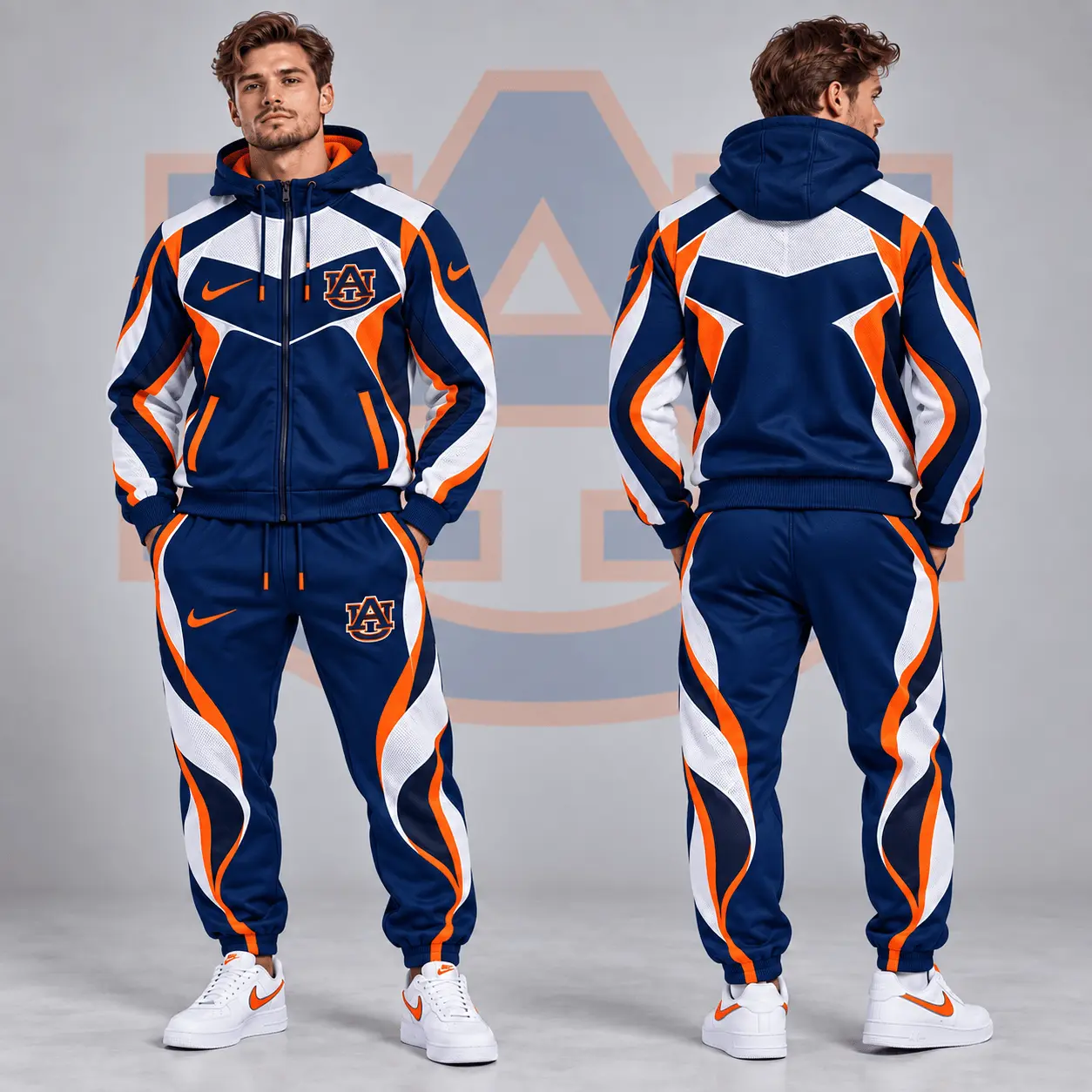 Auburn Tigers | Premium NCAA Dynamic Velocity Colorblock Full Zip Hoodie And Jogger Pants Set NDN
