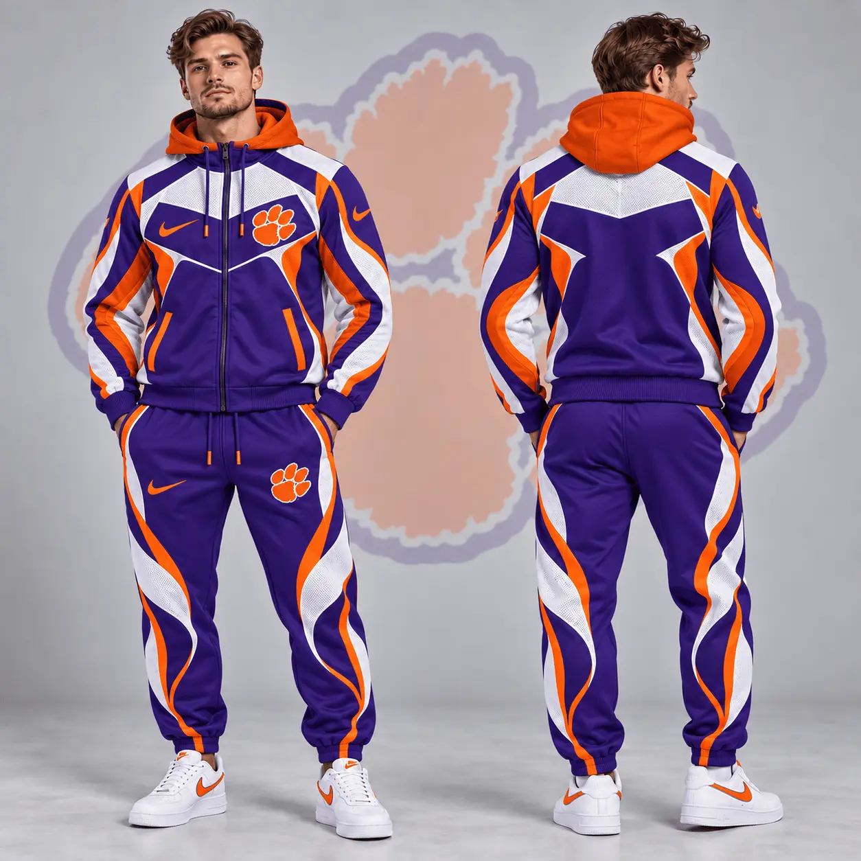 Clemson Tigers | Premium NCAA Dynamic Velocity Colorblock Full Zip Hoodie And Jogger Pants Set NDN