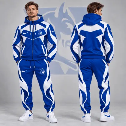 Duke Blue Devils | Premium NCAA Dynamic Velocity Colorblock Full Zip Hoodie And Jogger Pants Set NDN