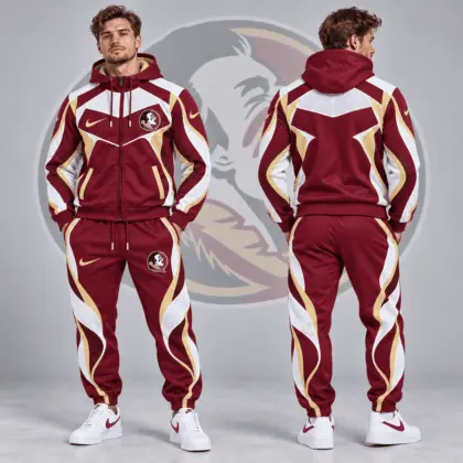 Florida State Seminoles | Premium NCAA Dynamic Velocity Colorblock Full Zip Hoodie And Jogger Pants Set NDN