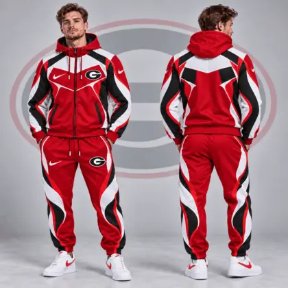 Georgia Bulldogs | Premium NCAA Dynamic Velocity Colorblock Full Zip Hoodie And Jogger Pants Set NDN