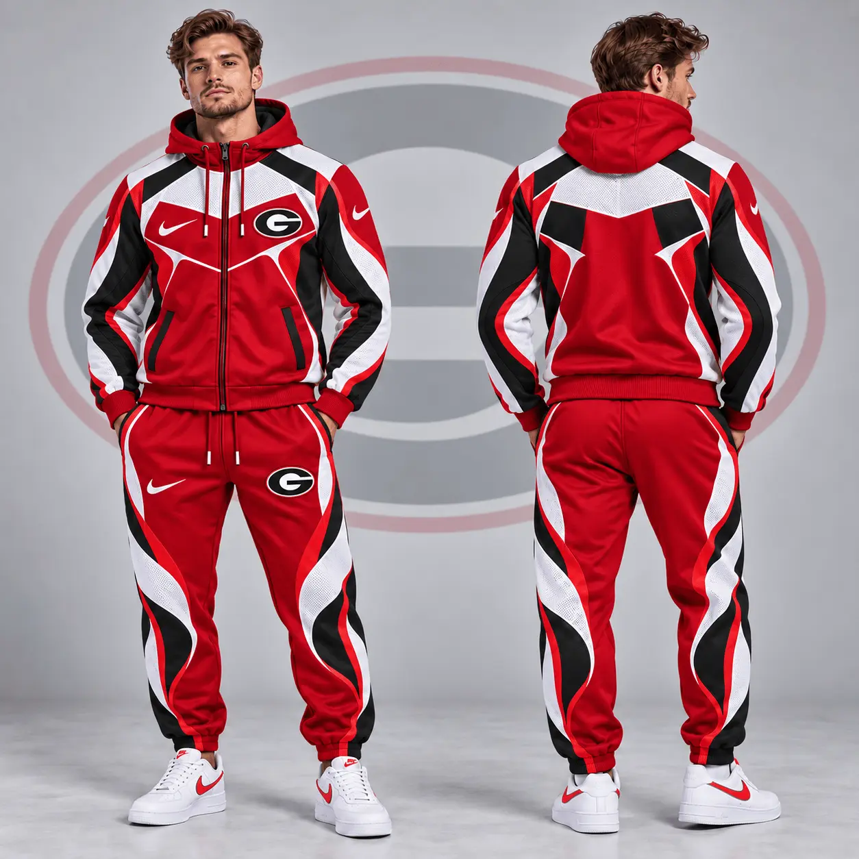 Georgia Bulldogs | Premium NCAA Dynamic Velocity Colorblock Full Zip Hoodie And Jogger Pants Set NDN
