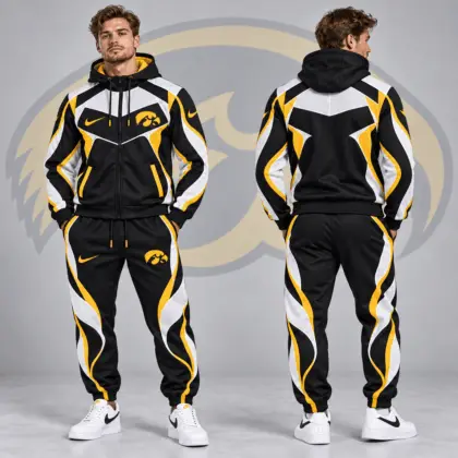 Iowa Hawkeyes | Premium NCAA Dynamic Velocity Colorblock Full Zip Hoodie And Jogger Pants Set NDN