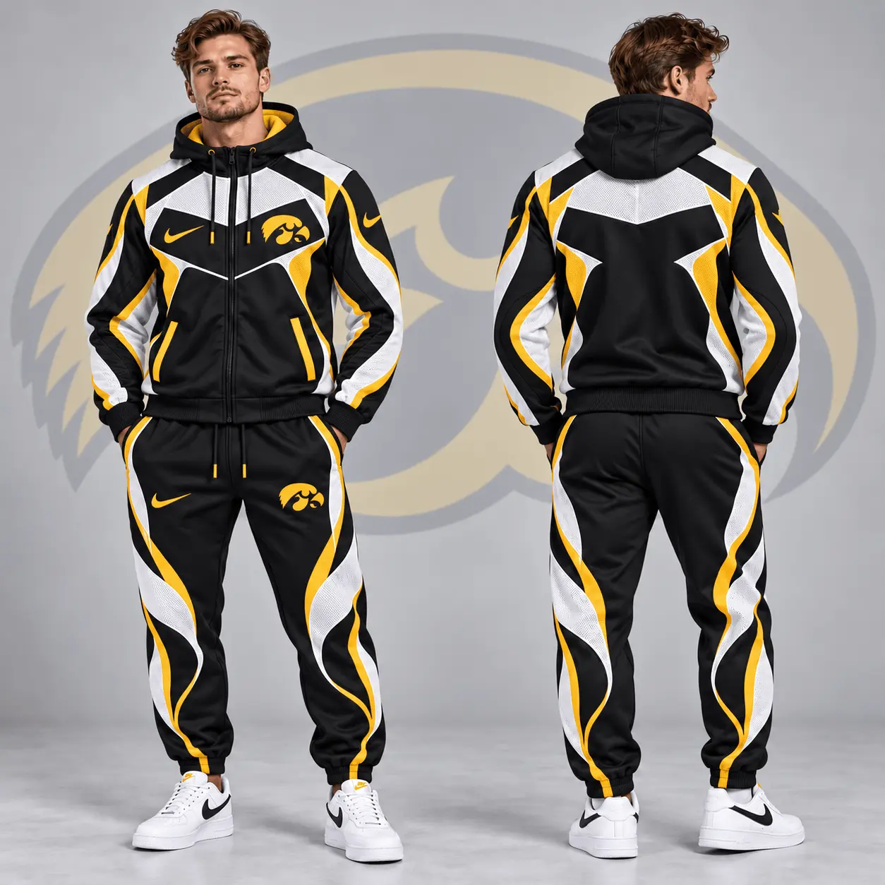 Iowa Hawkeyes | Premium NCAA Dynamic Velocity Colorblock Full Zip Hoodie And Jogger Pants Set NDN