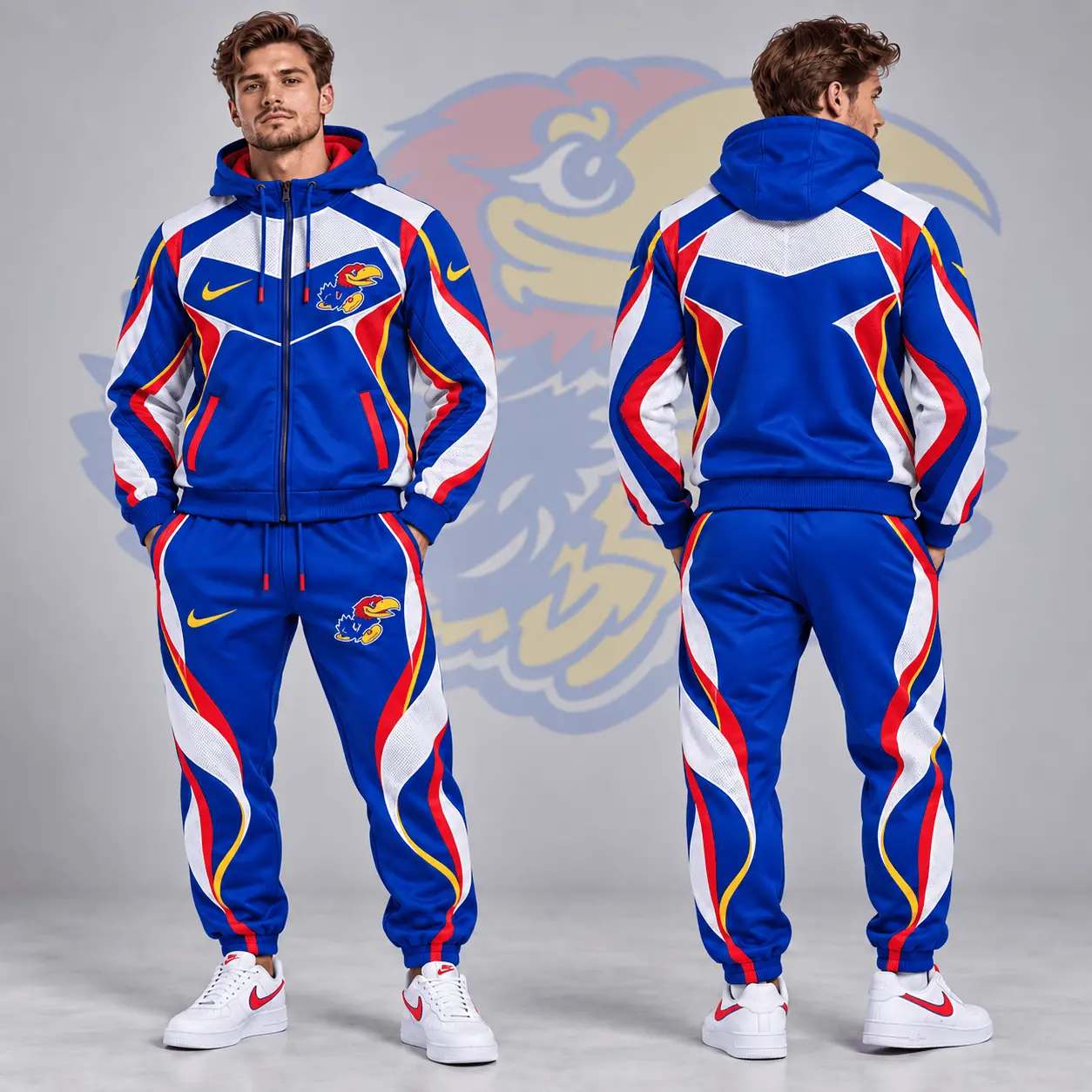 Kansas Jayhawks | Premium NCAA Dynamic Velocity Colorblock Full Zip Hoodie And Jogger Pants Set NDN