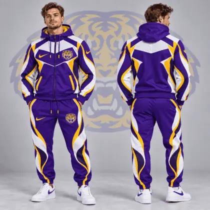 Lsu Tigers | Premium NCAA Dynamic Velocity Colorblock Full Zip Hoodie And Jogger Pants Set NDN