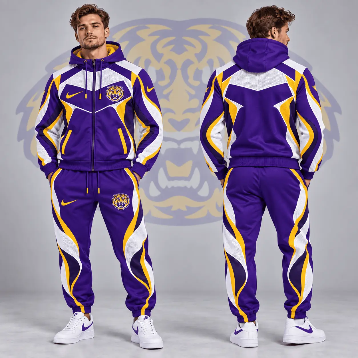 Lsu Tigers | Premium NCAA Dynamic Velocity Colorblock Full Zip Hoodie And Jogger Pants Set NDN