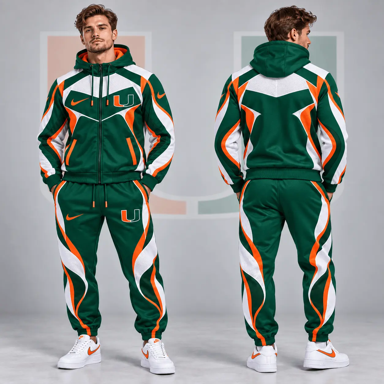 Miami Hurricanes | Premium NCAA Dynamic Velocity Colorblock Full Zip Hoodie And Jogger Pants Set NDN