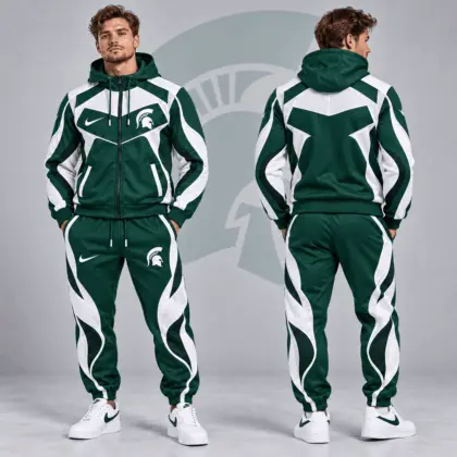 Michigan State Spartans | Premium NCAA Dynamic Velocity Colorblock Full Zip Hoodie And Jogger Pants Set NDN