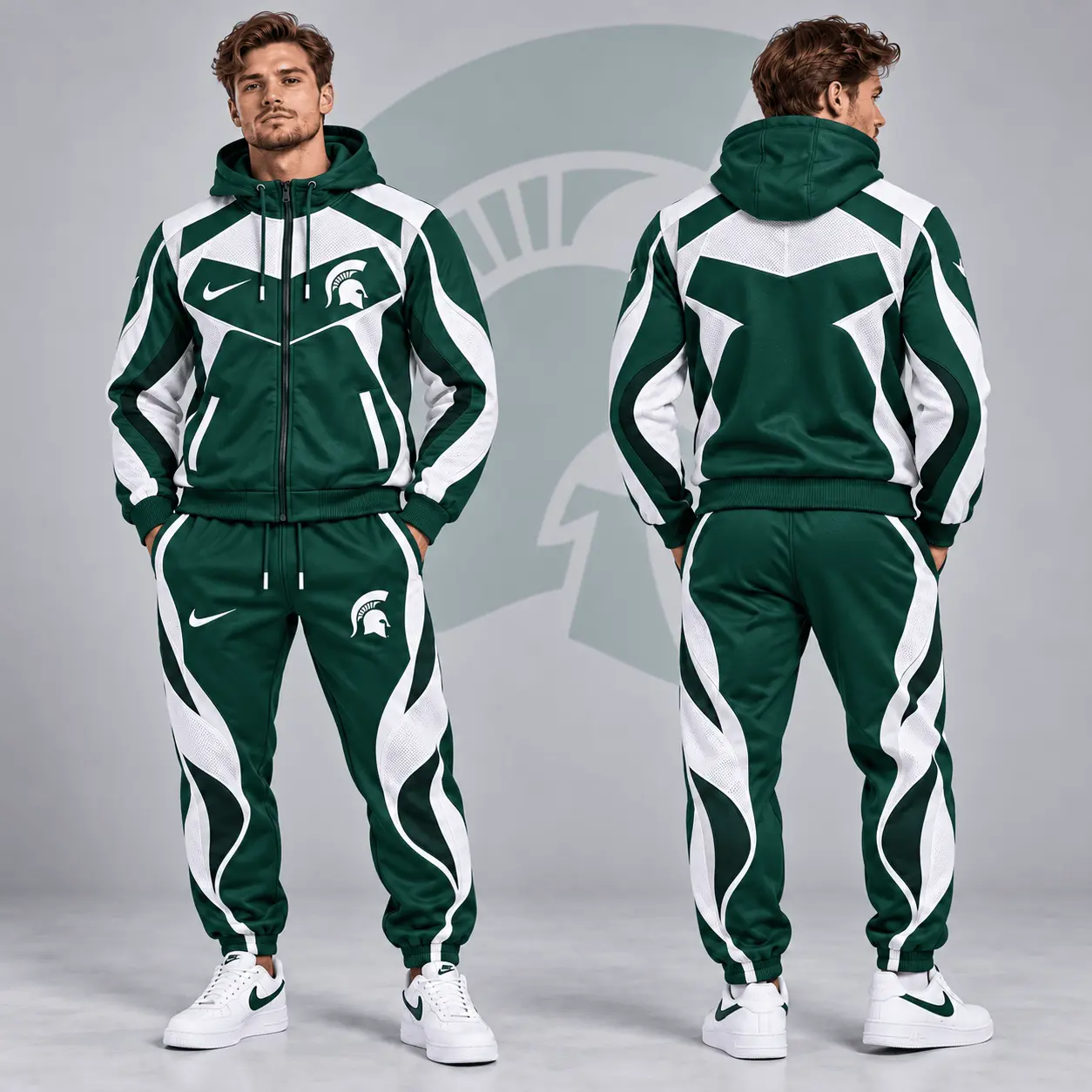 Michigan State Spartans | Premium NCAA Dynamic Velocity Colorblock Full Zip Hoodie And Jogger Pants Set NDN