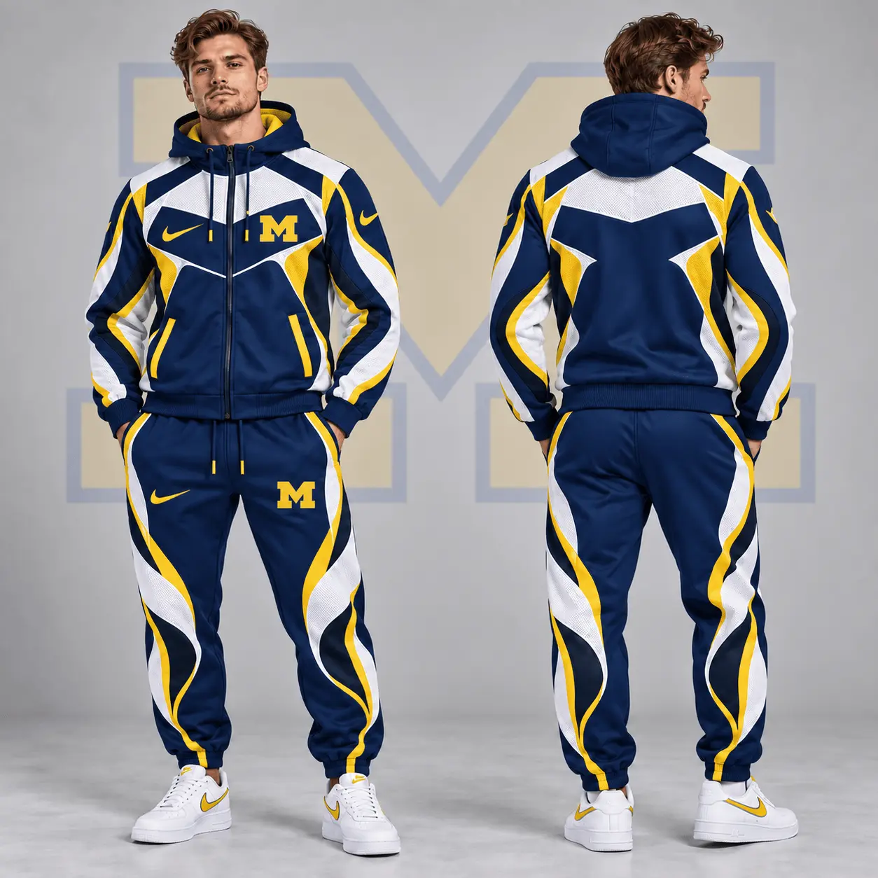 Michigan Wolverines | Premium NCAA Dynamic Velocity Colorblock Full Zip Hoodie And Jogger Pants Set NDN