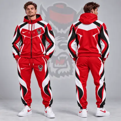 Nc State Wolfpack | Premium NCAA Dynamic Velocity Colorblock Full Zip Hoodie And Jogger Pants Set NDN