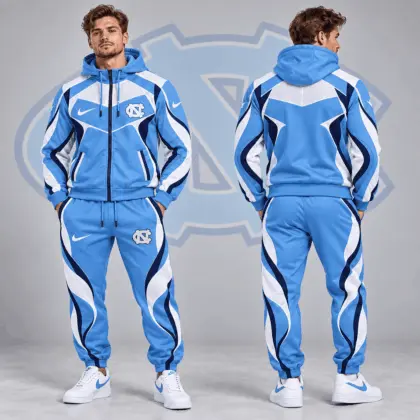 North Carolina Tar Heels | Premium NCAA Dynamic Velocity Colorblock Full Zip Hoodie And Jogger Pants Set NDN