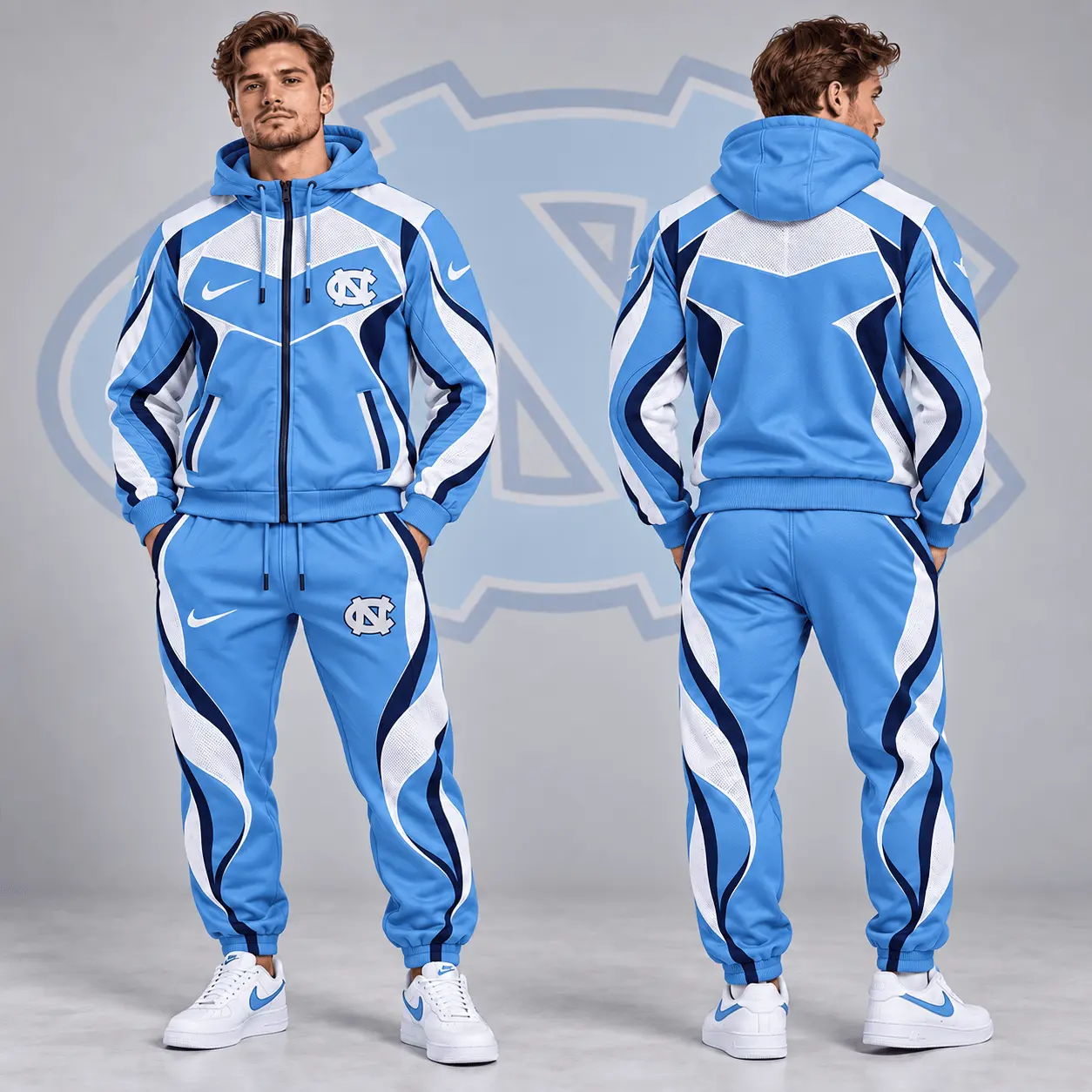 North Carolina Tar Heels | Premium NCAA Dynamic Velocity Colorblock Full Zip Hoodie And Jogger Pants Set NDN