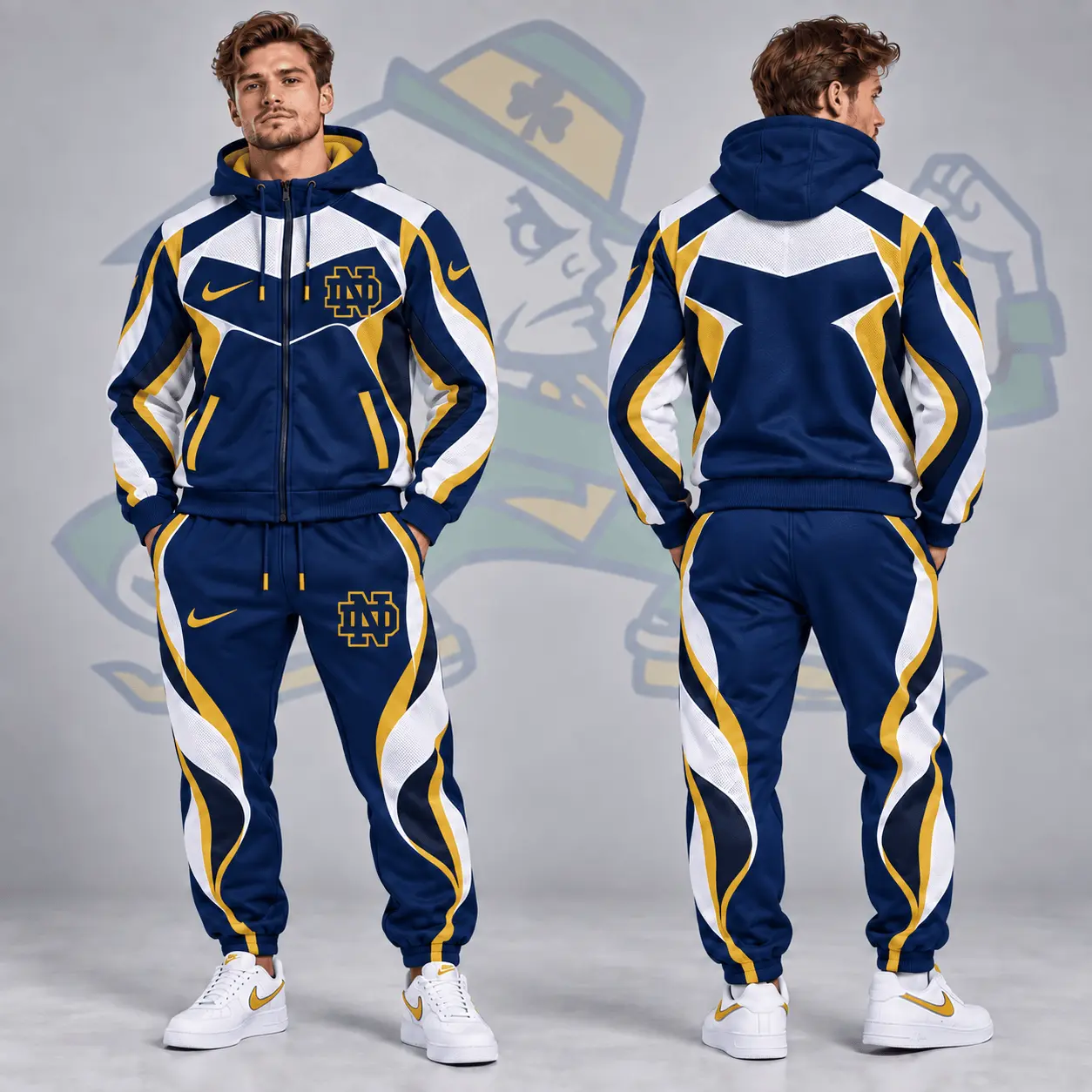 Notre Dame Fighting Irish | Premium NCAA Dynamic Velocity Colorblock Full Zip Hoodie And Jogger Pants Set NDN