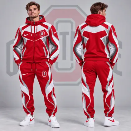 Ohio State Buckeyes | Premium NCAA Dynamic Velocity Colorblock Full Zip Hoodie And Jogger Pants Set NDN