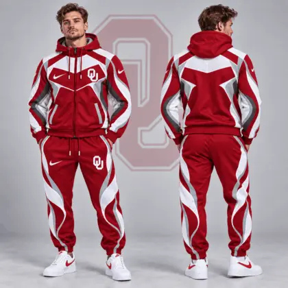 Oklahoma Sooners | Premium NCAA Dynamic Velocity Colorblock Full Zip Hoodie And Jogger Pants Set NDN