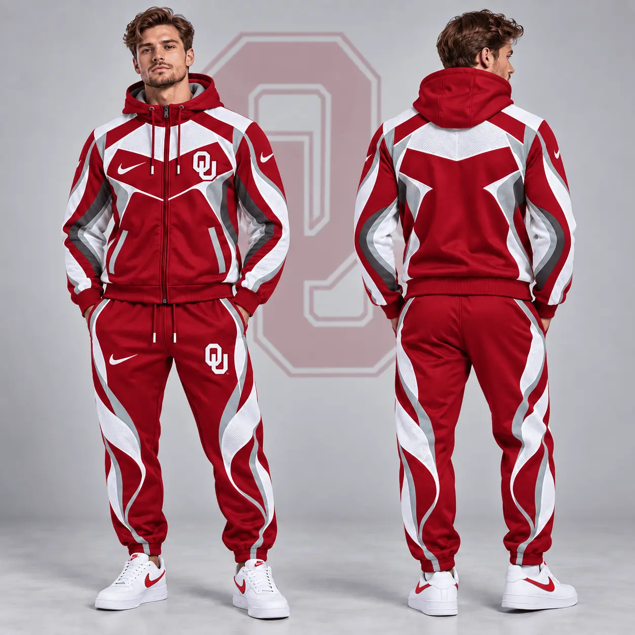 Oklahoma Sooners | Premium NCAA Dynamic Velocity Colorblock Full Zip Hoodie And Jogger Pants Set NDN