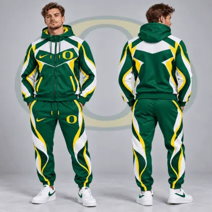 Oregon Ducks | Premium NCAA Dynamic Velocity Colorblock Full Zip Hoodie And Jogger Pants Set NDN