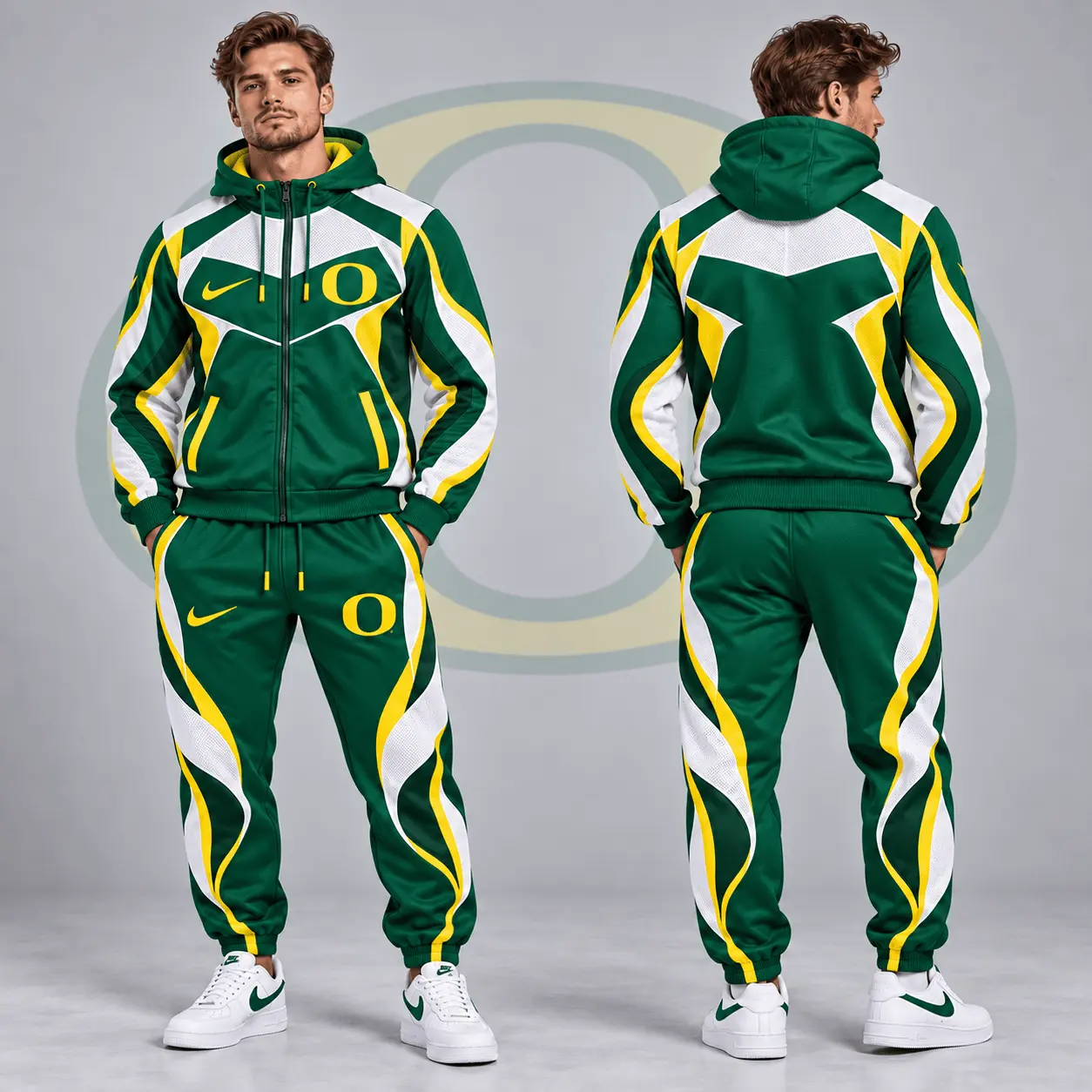 Oregon Ducks | Premium NCAA Dynamic Velocity Colorblock Full Zip Hoodie And Jogger Pants Set NDN