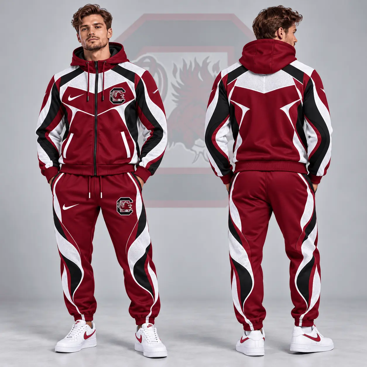 South Carolina Gamecocks | Premium NCAA Dynamic Velocity Colorblock Full Zip Hoodie And Jogger Pants Set NDN