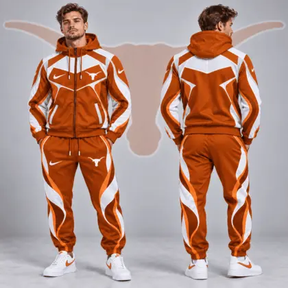 Texas Longhorns | Premium NCAA Dynamic Velocity Colorblock Full Zip Hoodie And Jogger Pants Set NDN