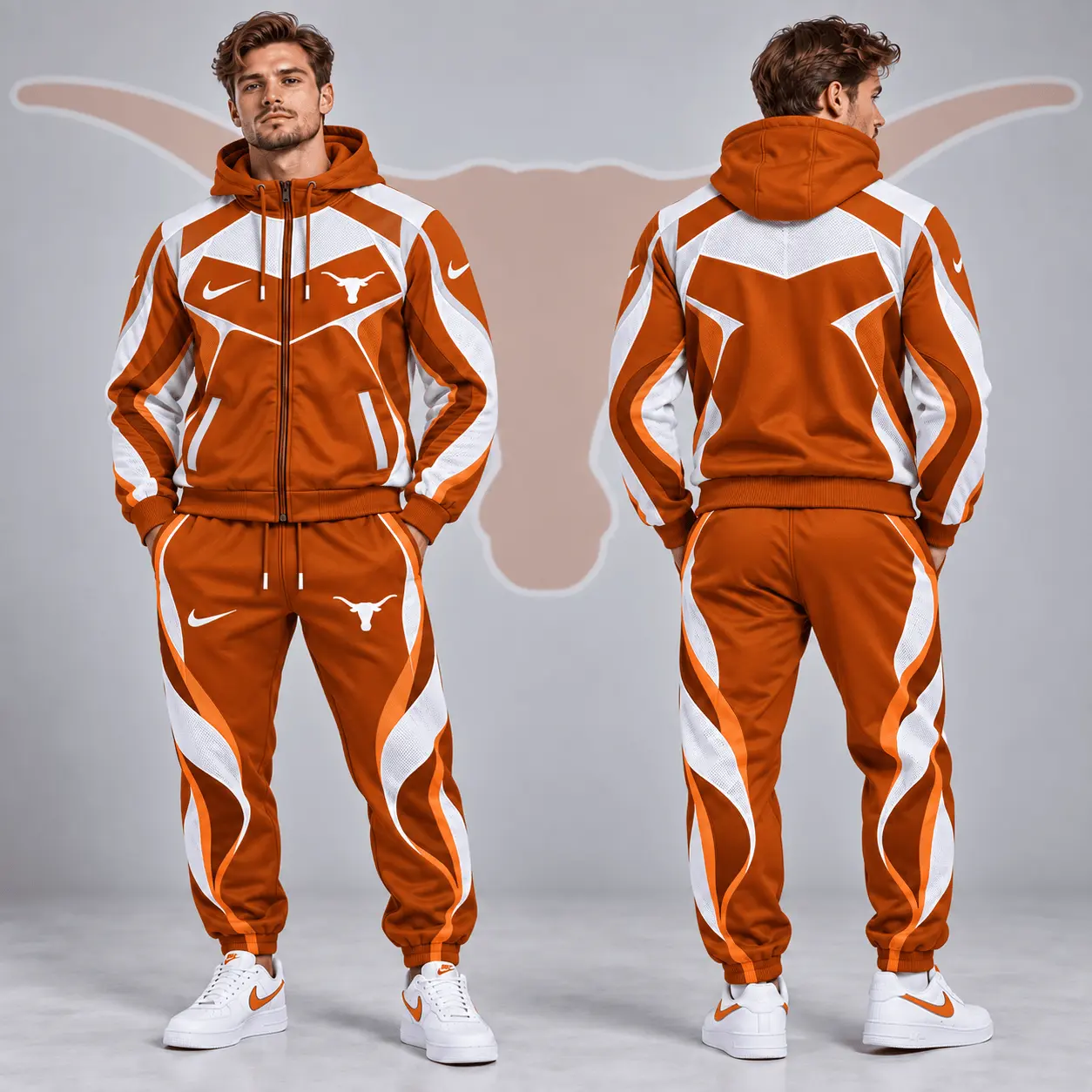 Texas Longhorns | Premium NCAA Dynamic Velocity Colorblock Full Zip Hoodie And Jogger Pants Set NDN