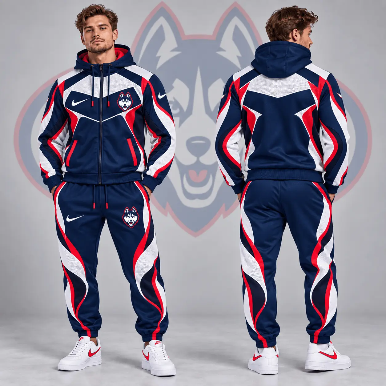 Uconn Huskies | Premium NCAA Dynamic Velocity Colorblock Full Zip Hoodie And Jogger Pants Set NDN