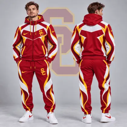 Usc Trojans | Premium NCAA Dynamic Velocity Colorblock Full Zip Hoodie And Jogger Pants Set NDN