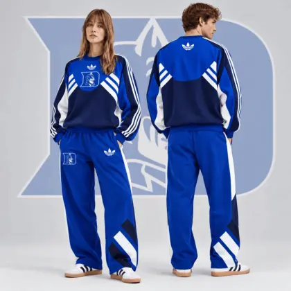 Duke Blue Devils | Premium NCAA Heritage Three Stripe Colorblock Crewneck Sweatshirt And Wide Leg Pants Set NDN