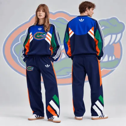 Florida Gators | Premium NCAA Heritage Three Stripe Colorblock Crewneck Sweatshirt And Wide Leg Pants Set NDN