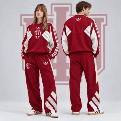 Indiana Hoosiers | Premium NCAA Heritage Three Stripe Colorblock Crewneck Sweatshirt And Wide Leg Pants Set NDN