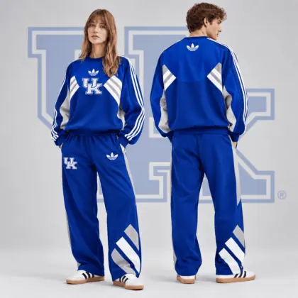 Kentucky Wildcats | Premium NCAA Heritage Three Stripe Colorblock Crewneck Sweatshirt And Wide Leg Pants Set NDN