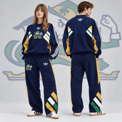 Notre Dame Fighting Irish | Premium NCAA Heritage Three Stripe Colorblock Crewneck Sweatshirt And Wide Leg Pants Set NDN