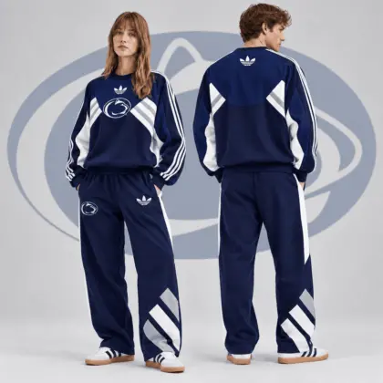 Penn State Nittany Lions | Premium NCAA Heritage Three Stripe Colorblock Crewneck Sweatshirt And Wide Leg Pants Set NDN