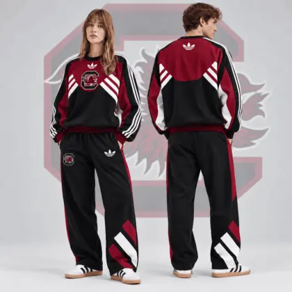 South Carolina Gamecocks | Premium NCAA Heritage Three Stripe Colorblock Crewneck Sweatshirt And Wide Leg Pants Set NDN